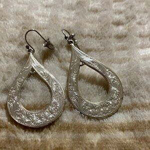 Silver Teardrop Filigree Dangle Earrings